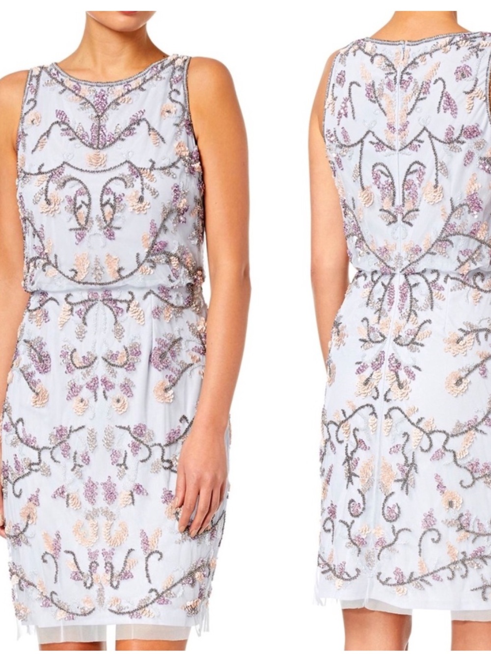 Adrianna Papell Size 6P Floral Sequined Mini Sleeveless Dress